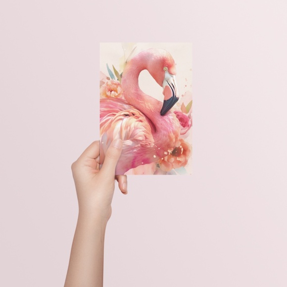 Watercolor Pink Flamingo Portrait Wall Art Illustration Print Poster Unframed - Picture 5 of 5